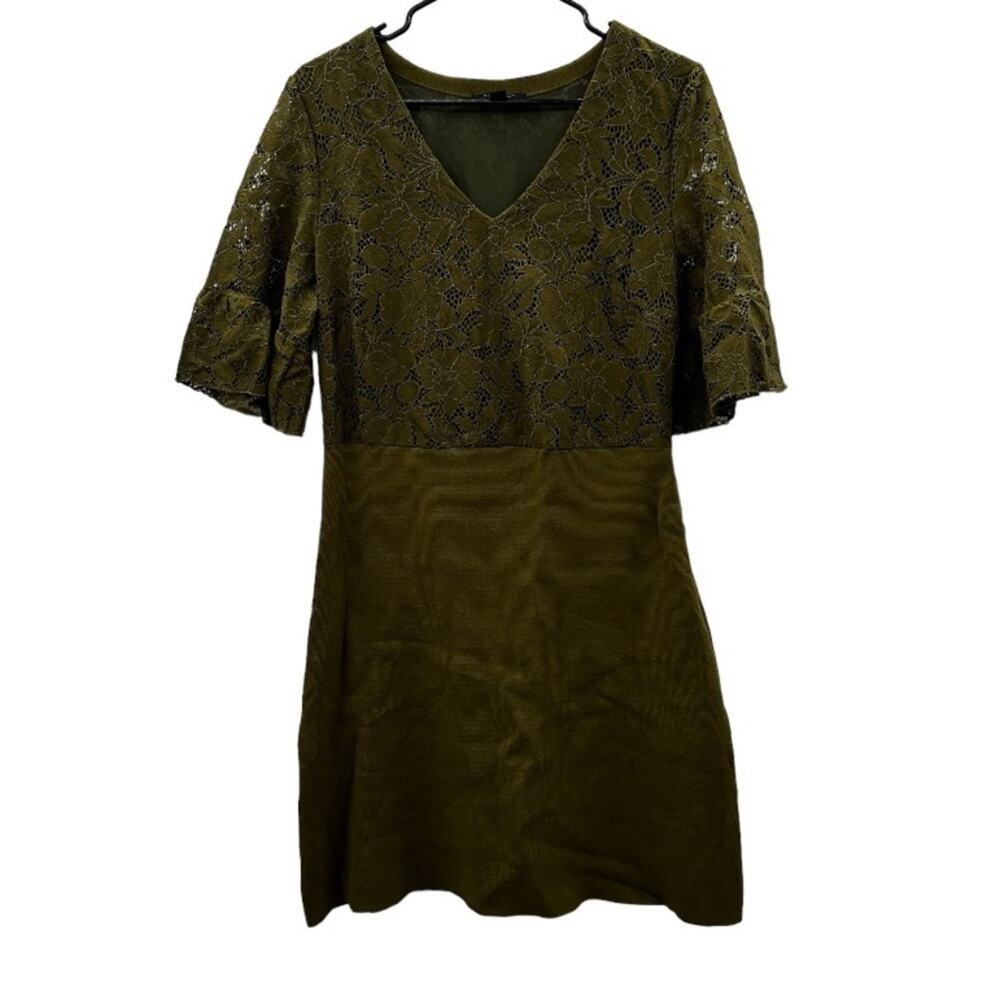 Ann Taylor Lace Short Sleeve V Neck Retro Ruffle Knee Length Dress Size M